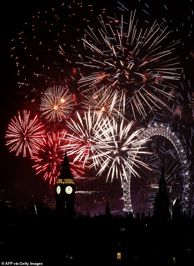 LONDON: Fireworks explode in the sky around the London Eye and The Elizabeth Tower, commonly known by the name of the clock's bell, 