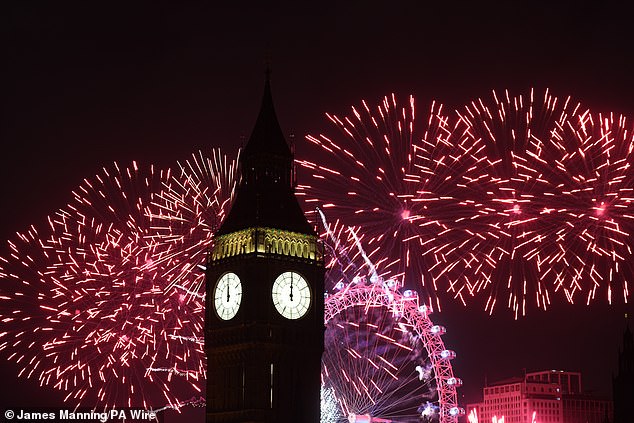 LONDON: Fireworks light up the sky over Elizabeth Tower, also known as Big Ben, and the London Eye in central London during the New Year celebrations