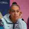 Dearica Hamby speaks during a Team USA 3x3 Basketball press conference in Paris in July.  