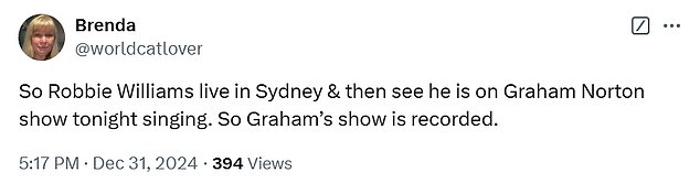 Taking to X, formerly known as Twitter , some questioned how Robbie had travelled across the world so quickly for his interview in the UK