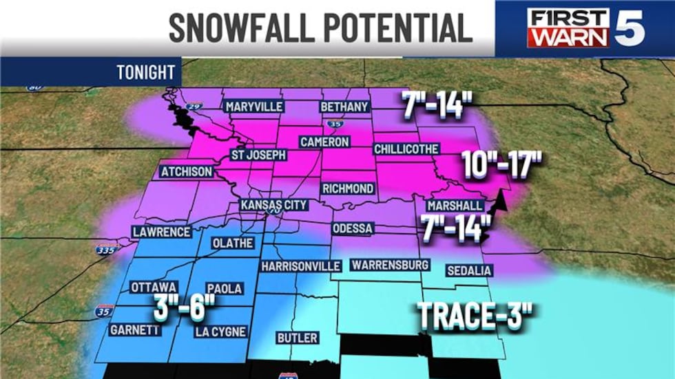 Snowfall potential for Saturday night.