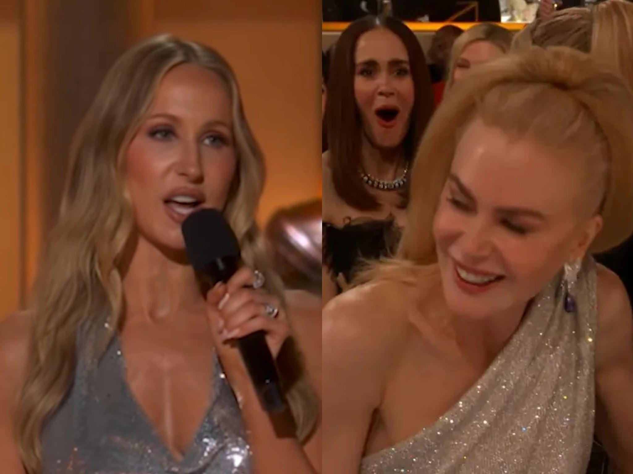 Nikki Glaser and Nicole Kidman at the 2025 Golden Globes