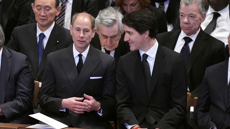 Prince Edward, Duke of Edinburghtalks with Justin Trudeau before the state funeral for former President Jimmy Carter.
Pic: AP