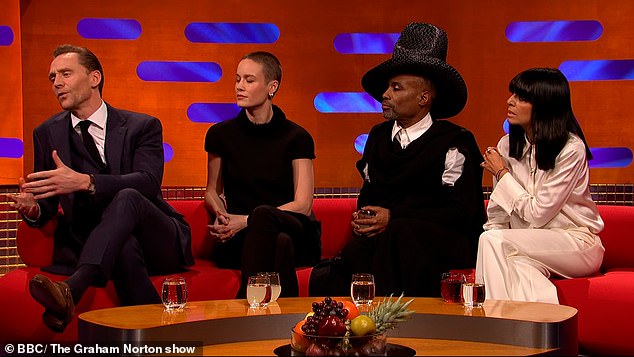 They were also joined on the red sofa by Brie Larson, 35, Billy Porter, 55, and Claudia Winkleman, 52, who also spoke about their recent endeavours