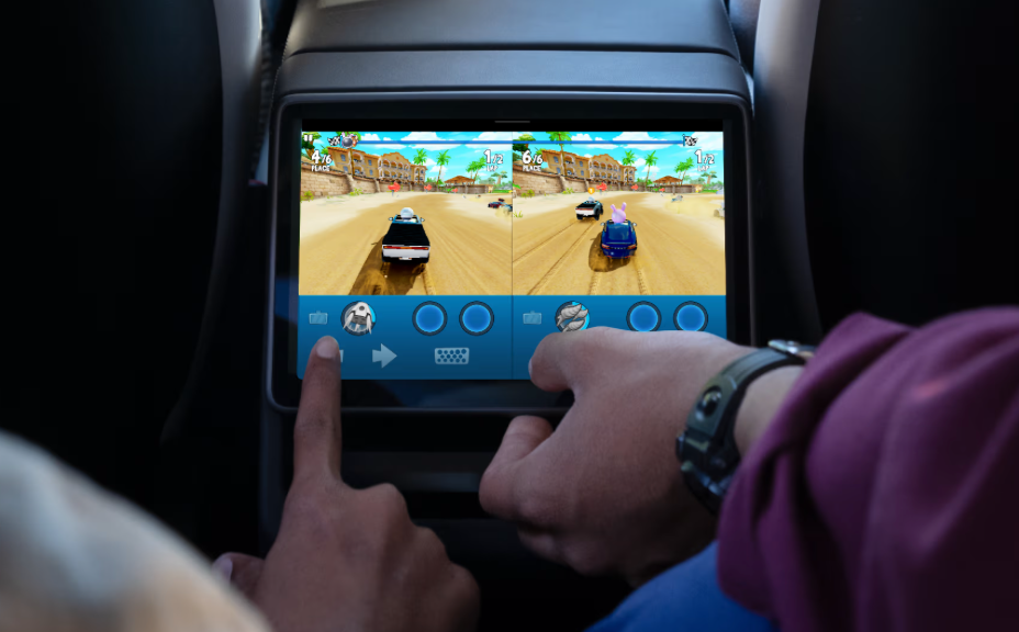 A new 8-inch touchscreen in the back of the 2025 Tesla Model Y allows back-seat passengers to play games