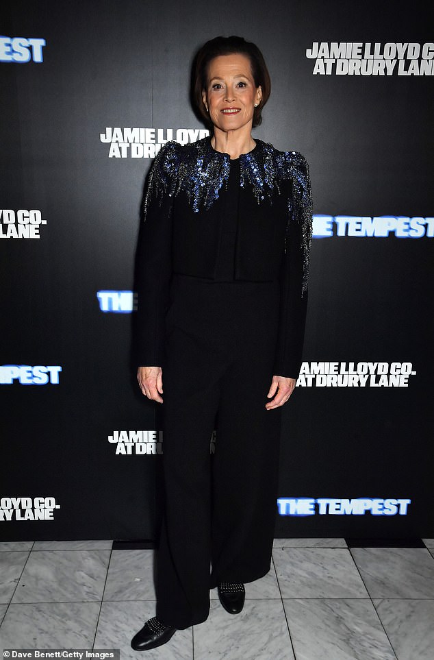 Sigourney Weaver joined the afterparty in a black jumpsuit teamed with a bejewelled cropped jacket